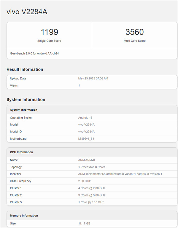 vivo S17 Pro ֙CF(xin) Geekbench ܷ־W(wng)վ(lin)l(f)^ 8200 оƬ